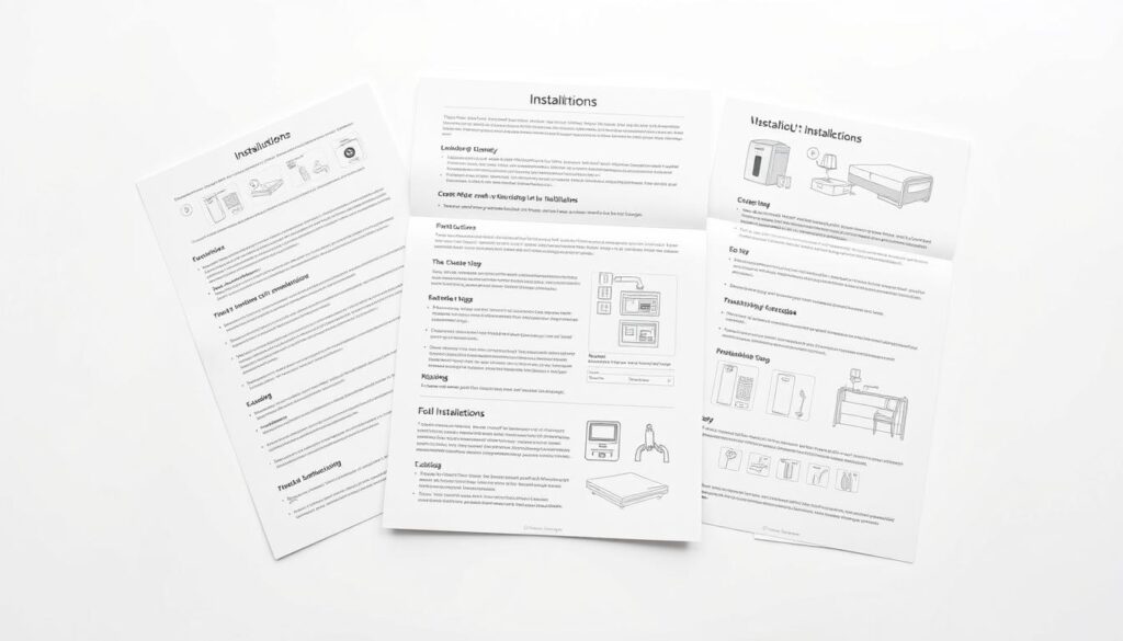 A detailed set of instructions laid out on a crisp white background, with a clean, minimalistic design. The instructions are presented in a simple, easy-to-follow format, with clear diagrams and step-by-step visuals to guide the user through the installation process. The lighting is bright and evenly distributed, creating a sense of clarity and professionalism. The camera angle is slightly elevated, giving a comprehensive overview of the content. The overall atmosphere conveys a sense of confidence and expertise, making the viewer feel at ease with the installation process.